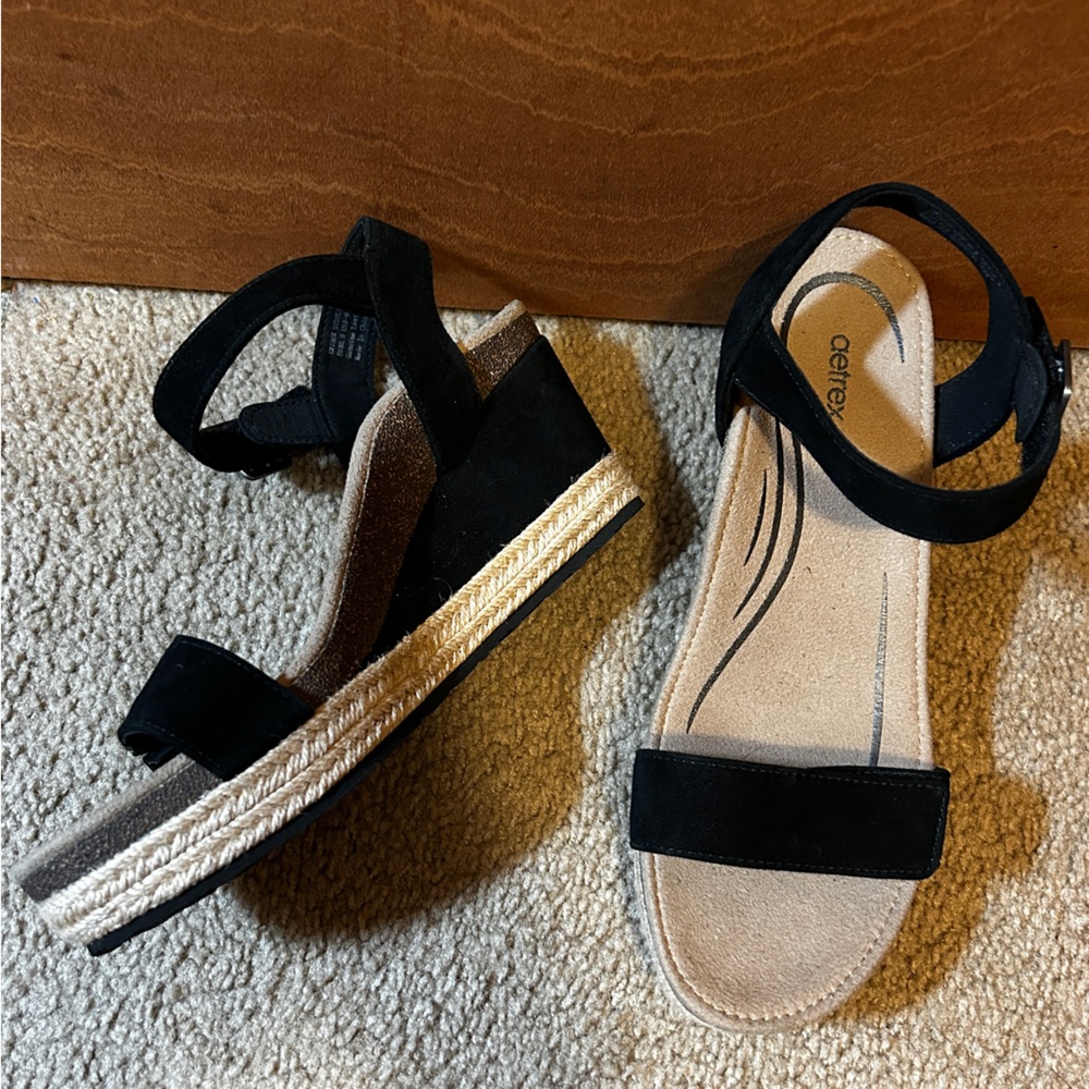 Aetrex Womens Sydney Wedge Sandal Black Size 9,5 US / 40 EU Espadrilles Boho New - Picture 12 of 16